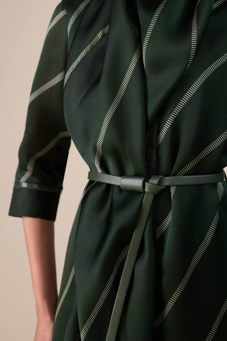 Ampm_Green Satin, Organza High Neck Zeba Linear Pattern Kurta With Dhoti Pant _at_Aza_Fashions