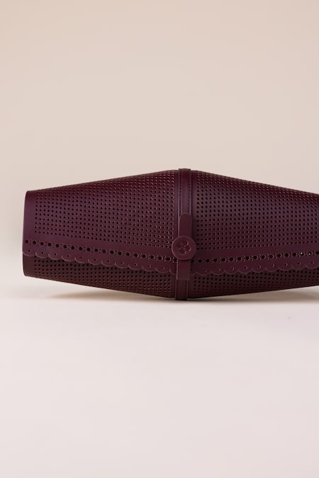 Ampm_Burgundy Cut Work Nilah Bag _at_Aza_Fashions