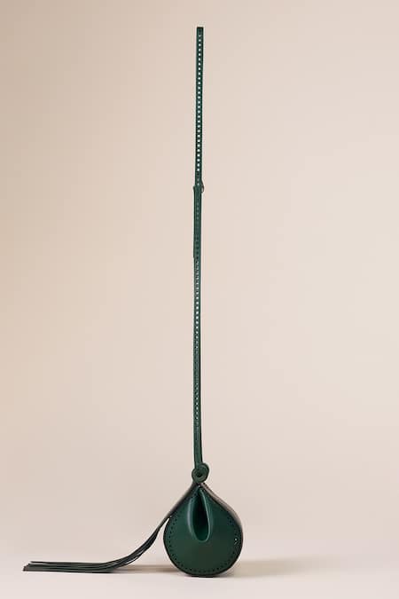 Shop_Ampm_Green Fringe, Cut Work Zimri Brogue Pattern Bag _Online_at_Aza_Fashions