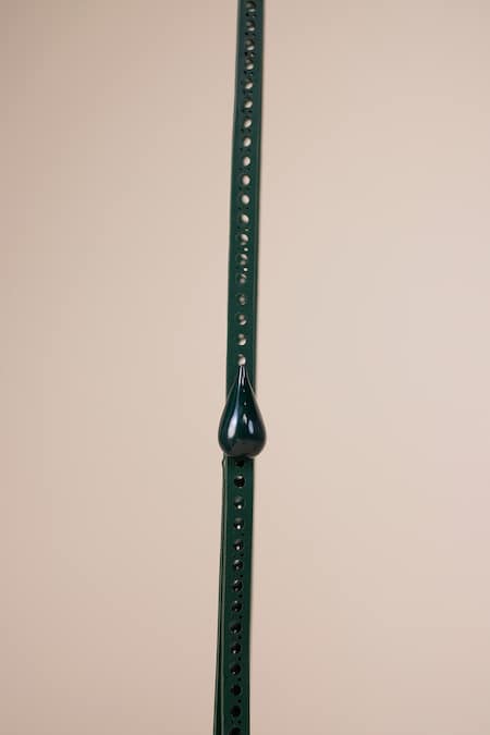 Ampm_Green Fringe, Cut Work Zimri Brogue Pattern Bag _at_Aza_Fashions