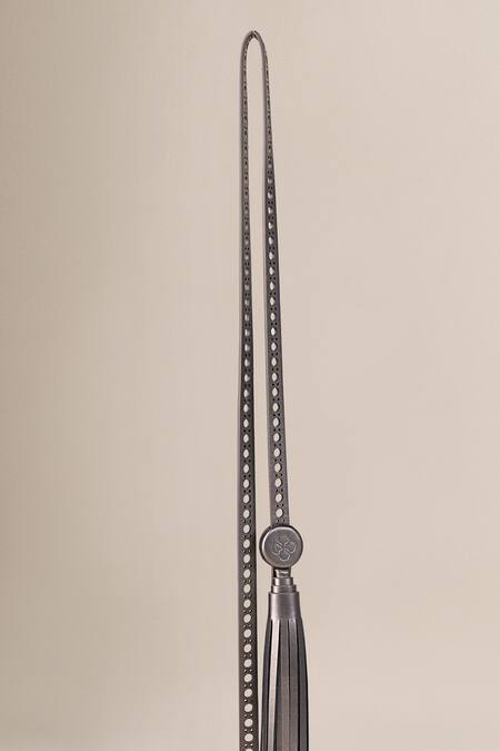 Ampm_Silver Tassels, Embroidery Khanum Embossed Bag _Online_at_Aza_Fashions