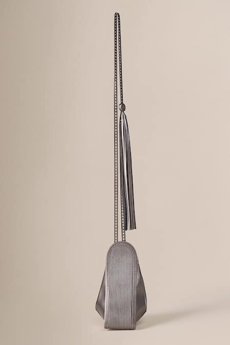 Shop_Ampm_Silver Tassels, Embroidery Khanum Embossed Bag _Online_at_Aza_Fashions