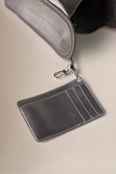 Ampm_Silver Tassels, Embroidery Khanum Embossed Bag _at_Aza_Fashions