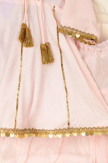 Darleen Kids Couture Pink Silk Sequins, Gota Patti, Tassels Meher Embroidered Kurta With Dhoti Pant Online at Aza Fashions Darleen Kids Couture_Pink Silk Sequins, Gota Patti, Tassels Meher Embroidered Kurta With Dhoti Pant _Online_at_Aza_Fashions