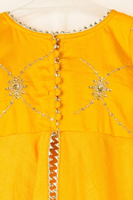 Darleen Kids Couture_Yellow Silk Embroidery, Sequins Pushp Kurta And Sharara Set _Online_at_Aza_Fashions