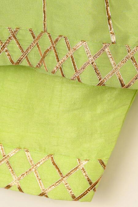 Darleen Kids Couture_Green Silk Embroidery, Zari Mehaka Stripe Kurta With Pant _Online_at_Aza_Fashions