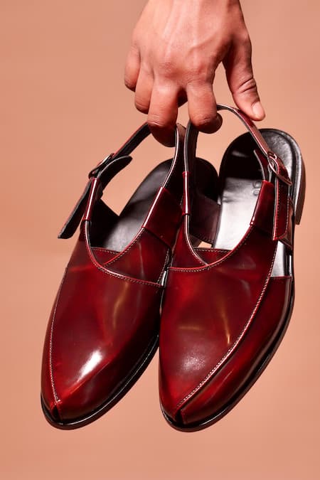 Buy_Dmodot_Burgundy Pesha Borgogno High Shine Leather Shoes _Online_at_Aza_Fashions