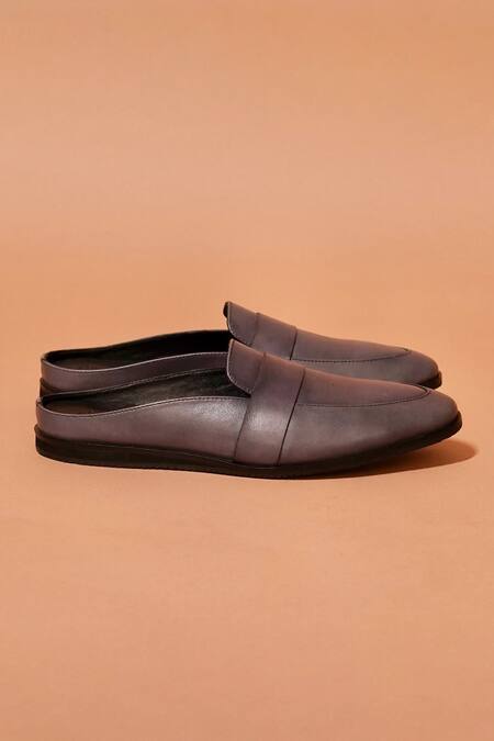 Dmodot_Gray Hoffler Grego Full Grain Crust Leather Mules _Online_at_Aza_Fashions