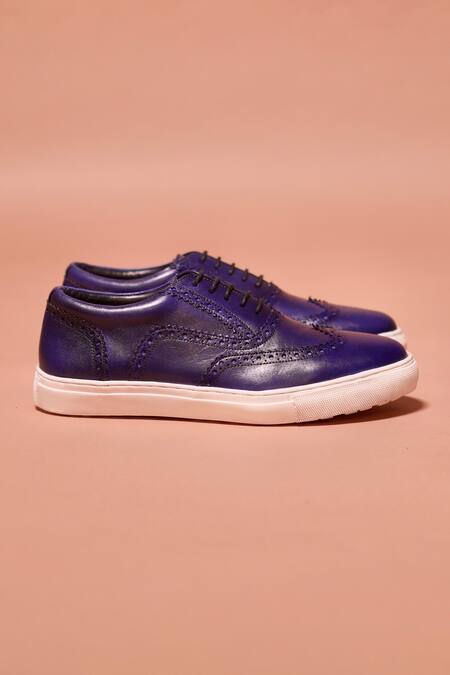 Dmodot_Blue Cobalto Full Grain Leather Brogue Detail Sneakers _Online_at_Aza_Fashions