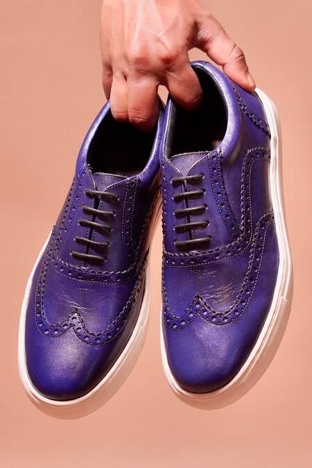 Buy_Dmodot_Blue Cobalto Full Grain Leather Brogue Detail Sneakers _Online_at_Aza_Fashions