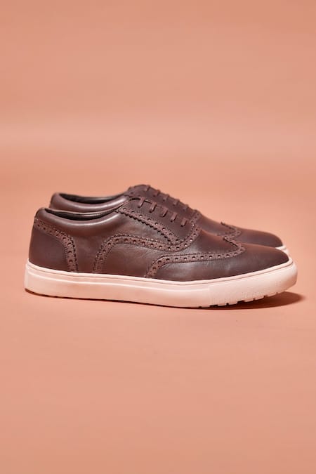 Dmodot_Gray Grego Leather Lace-up Sneakers _Online_at_Aza_Fashions