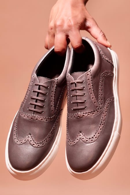 Buy_Dmodot_Gray Grego Leather Lace-up Sneakers _Online_at_Aza_Fashions