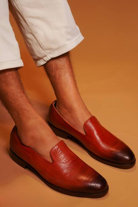 Buy_Dmodot_Brown Motivo Bronzo Full-grain Leather Loafers _Online_at_Aza_Fashions