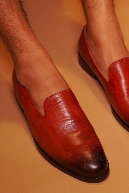 Shop_Dmodot_Brown Motivo Bronzo Full-grain Leather Loafers _Online_at_Aza_Fashions