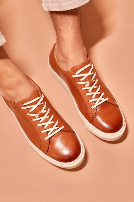 Dmodot_Tan Bosco Leather Sneakers  _at_Aza_Fashions