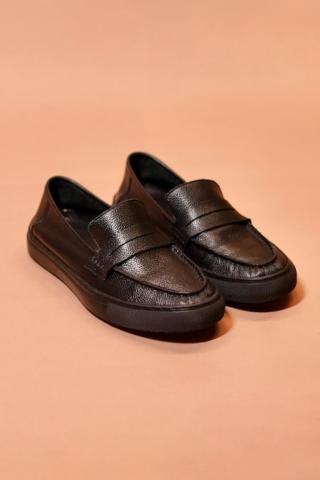 Dmodot_Black Leather Tristo Penny Loafer Sneakers _Online_at_Aza_Fashions