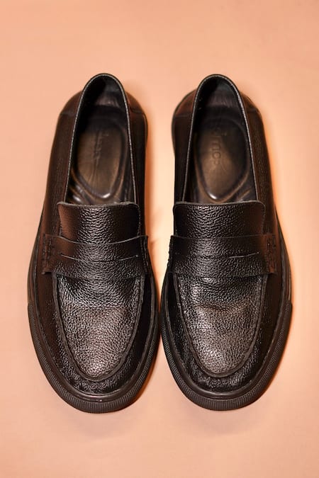 Dmodot Black Leather Tristo Penny Loafer Sneakers 