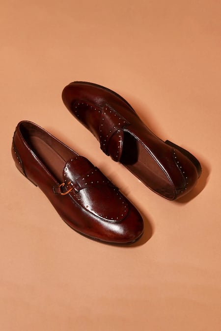 Dmodot Motivo Marrone Riveto Buckle Leather Loafers 