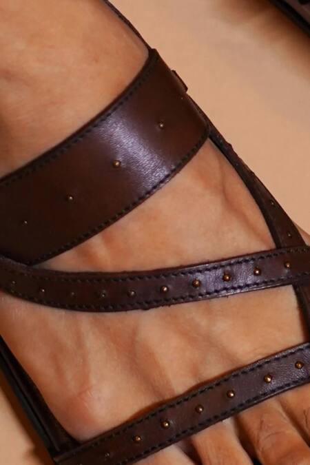 Dmodot_Brown Studs Pelle Bruno Riveto Leather Strappy Sandals _Online_at_Aza_Fashions