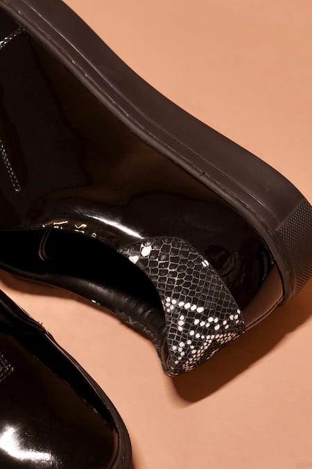 Shop_Dmodot_Black Pigro Lustro Patent Leather Zipper Slip-on Shoes _Online_at_Aza_Fashions