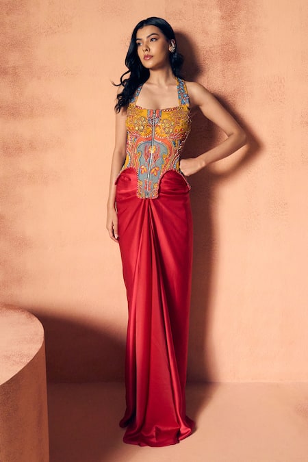 Label Moni K Gypsy Embellished Top With Draped Skirt 