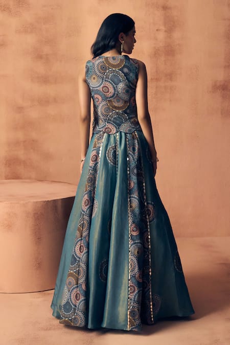 Label Moni K Chakra Scallop Embroidered Waistcoat With Lehenga 