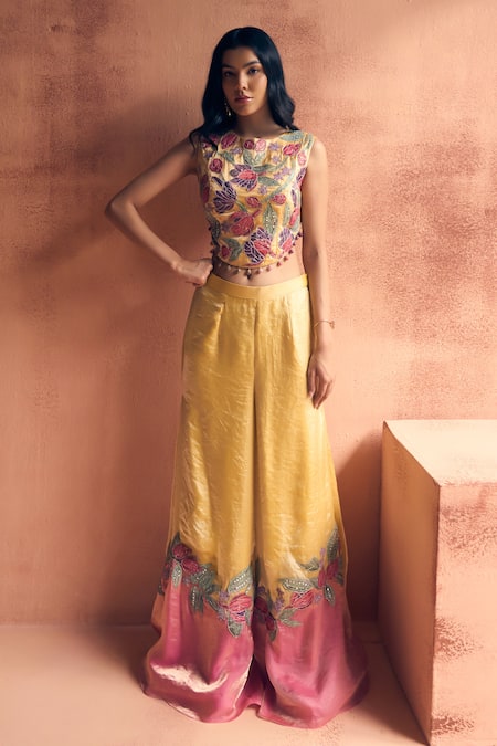 Label Moni K Jamboore Embroidered Crop Top With Sharara 