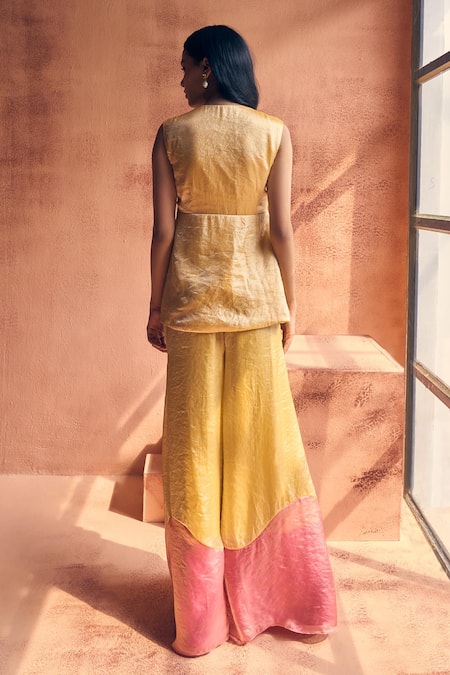 Label Moni K Bahaara Embroidered Peplum Top With Flared Pant 