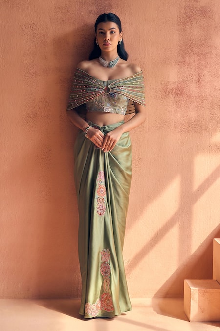 Label Moni K Embroidered Cape & Skirt Set 