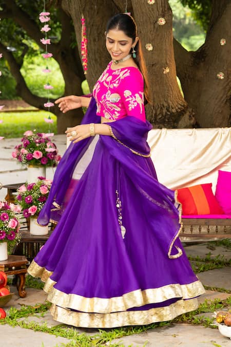 Buy Panchhi By Kanupriya Tibrewala Pink Silk, Crinkle Embroidery, Gota Patti, Tassels Round Rani Bagh Lehenga Set Online at Aza Fashions Buy_Panchhi By Kanupriya Tibrewala_Pink Silk, Crinkle Embroidery, Gota Patti, Tassels Round Rani Bagh Lehenga Set _Online_at_Aza_Fashions