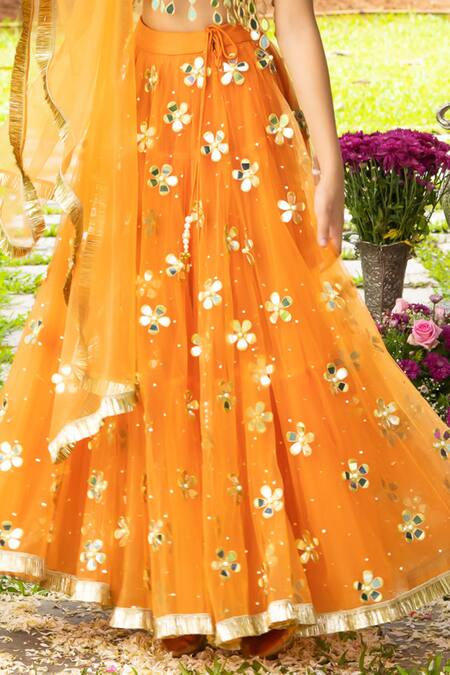 Buy Panchhi By Kanupriya Tibrewala Orange Silk, Net Mirrors, Embroidery, Tassels, Gota Patti, Ek Phool Lehenga Set Online at Aza Fashions Buy_Panchhi By Kanupriya Tibrewala_Orange Silk, Net Mirrors, Embroidery, Tassels, Gota Patti, Ek Phool Lehenga Set _Online_at_Aza_Fashions