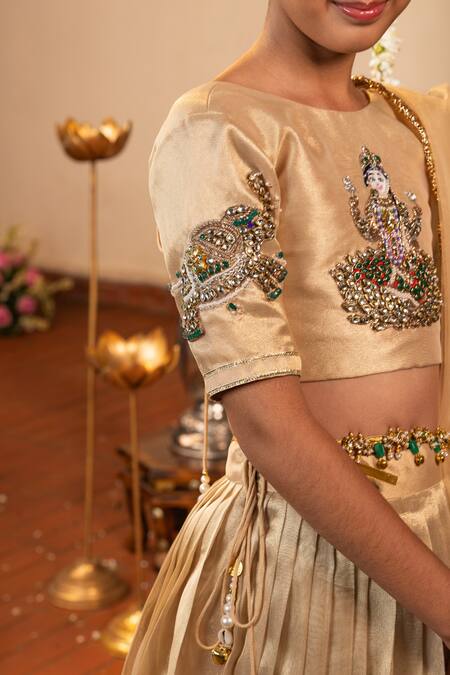 Buy_Panchhi By Kanupriya Tibrewala_Gold Silk Stones, Pearls, Embroidery, Gemstones, Gota Gaja Lakshmi Lehenga Set 