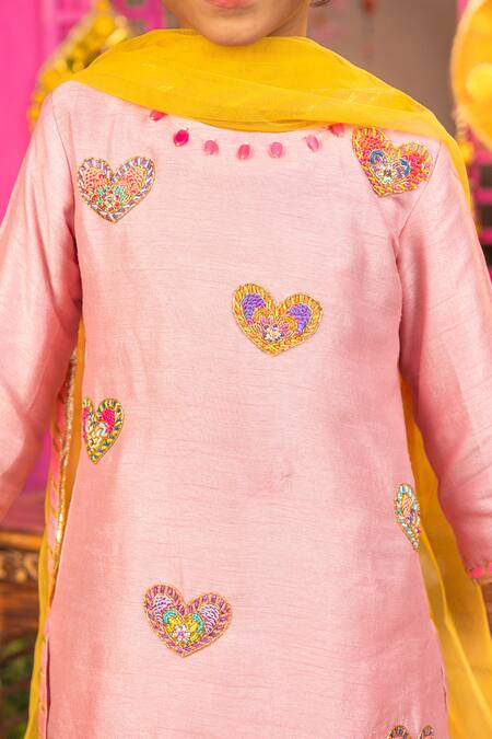 Buy_Panchhi By Kanupriya Tibrewala_Pink Silk, Tulle Embroidery Dil Ka Tukda Kurta Sharara Set _Online_at_Aza_Fashions
