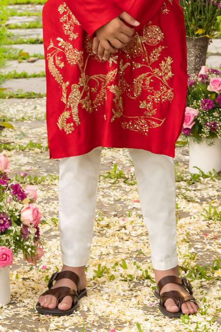 Panchhi By Kanupriya Tibrewala Red Silk, Lycra, Cotton Embroidery Anaar Bagh Kurta Set Online at Aza Fashions Panchhi By Kanupriya Tibrewala_Red Silk, Lycra, Cotton Embroidery Anaar Bagh Kurta Set _Online_at_Aza_Fashions