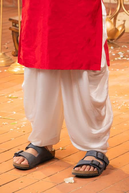 Panchhi By Kanupriya Tibrewala_Red Chanderi, Modal, Satin Stones, Embroidery Samriddh Kurta And Dhoti Pant Set _Online_at_Aza_Fashions