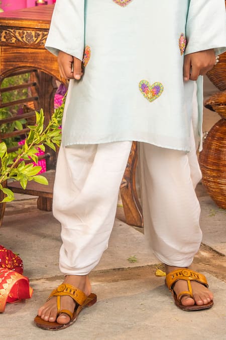 Panchhi By Kanupriya Tibrewala_Sky Blue Silk, Modal, Satin Embroidery Dil Ka Tukda Kurta Dhoti Pant Set _Online_at_Aza_Fashions