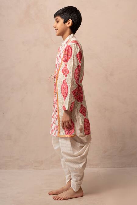Plumcheeks_Pink Cotton Jharokha Angrakha Kurta Set _Online_at_Aza_Fashions