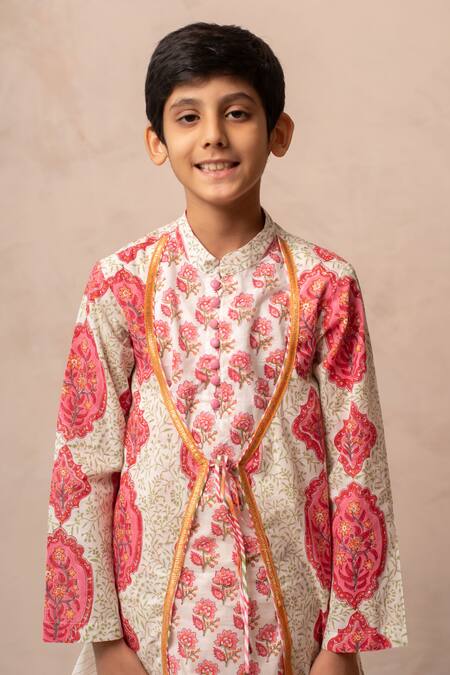 Buy_Plumcheeks_Pink Cotton Jharokha Angrakha Kurta Set _Online_at_Aza_Fashions