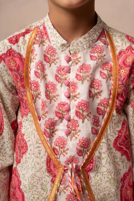 Shop_Plumcheeks_Pink Cotton Jharokha Angrakha Kurta Set _Online_at_Aza_Fashions