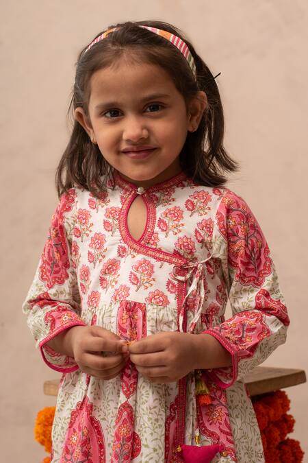 Buy_Plumcheeks_Pink Cotton Lace, Tassels Jharokha Angrakha Dhoti Pant Set 