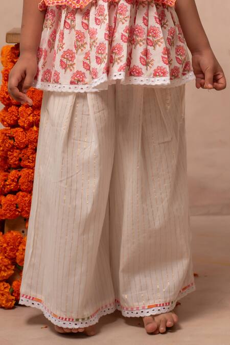 Buy_Plumcheeks_White Cotton Lace, Embroidery Rani One Shoulder Top And Pant Set _Online_at_Aza_Fashions
