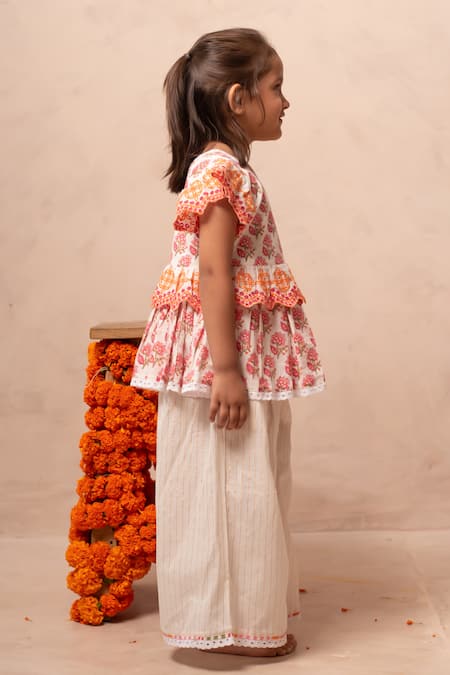 Shop_Plumcheeks_White Cotton Lace, Embroidery Rani One Shoulder Top And Pant Set _Online_at_Aza_Fashions