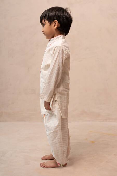 Shop_Plumcheeks_White Cotton Metallic Thread Sunhera Kurta And Dhoti Pant Set _Online_at_Aza_Fashions