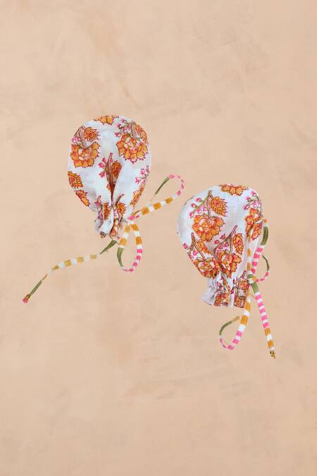 Plumcheeks_Yellow Cotton Tassels Chandan Jamna Frock And Mittens Set _Online_at_Aza_Fashions