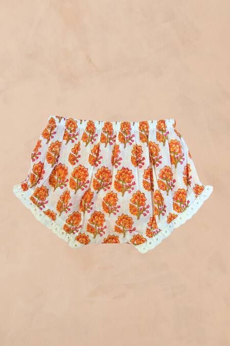 Shop_Plumcheeks_Yellow Cotton Tassels Chandan Jamna Frock And Mittens Set _Online_at_Aza_Fashions