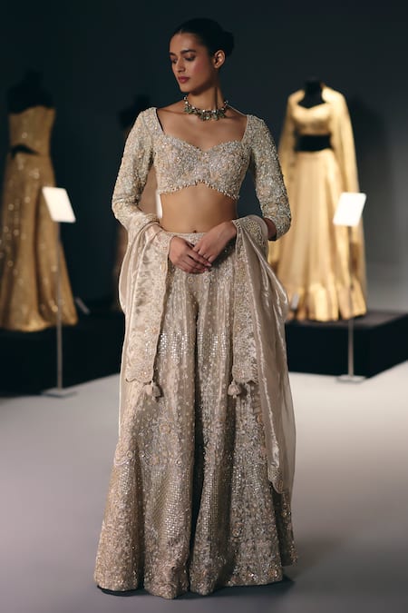 Sana Barreja The Marble Bloom Embroidered Blouse Sharara Set 