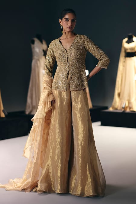 Sana Barreja Pages Of Gold Embroidered Jacket Sharara Set 
