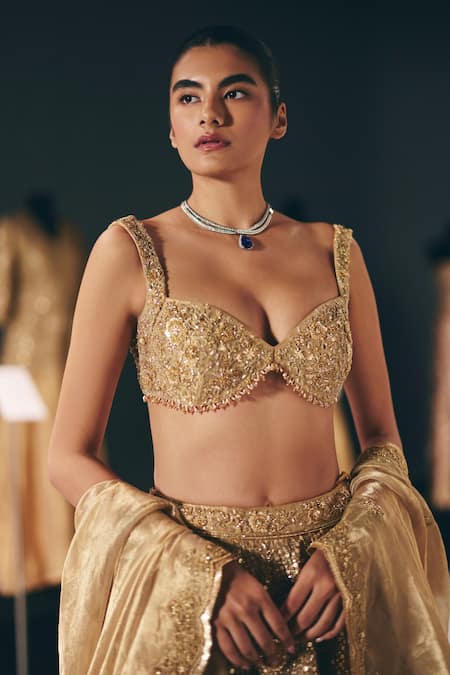 Sana Barreja_Gold Organza Embroidery, Zari, Sequins, Beads, Crystals The Dream Lehenga Set _Online_at_Aza_Fashions