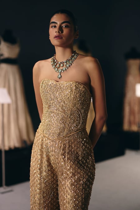 Sana Barreja Flower Carrier Embroidered Corset With Sharara 