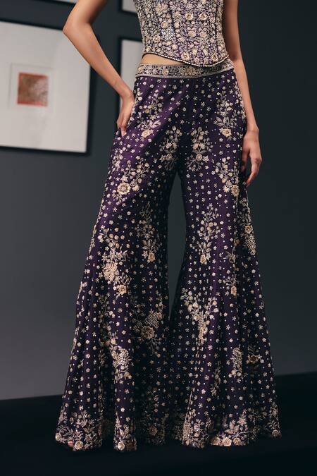 Sana Barreja_Purple Dupion, Silk Embroidery, Sequins, The Ballet Class Corset With Sharara _Online_at_Aza_Fashions